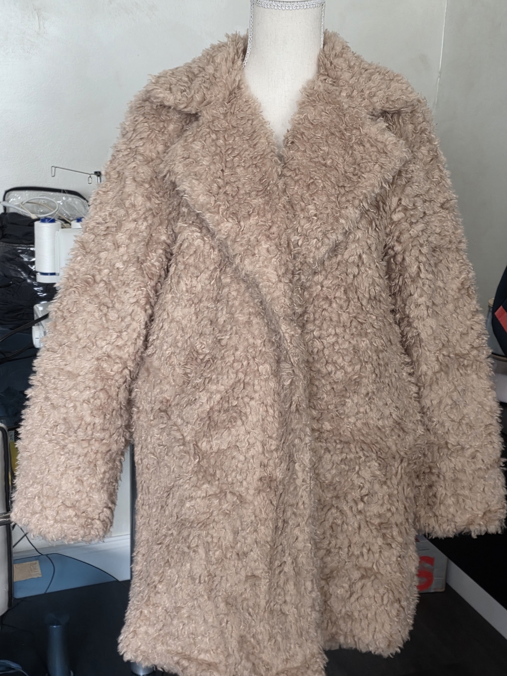 Classic Faux-Shearling Coat in Taupe